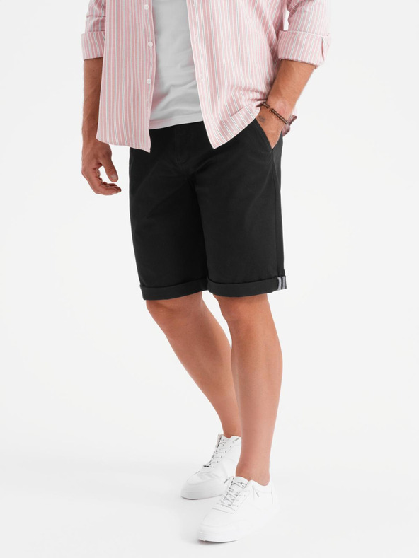 Ombre Clothing Férfi klasszikus chino rövidnadrág felhajtott szárral - fekete
