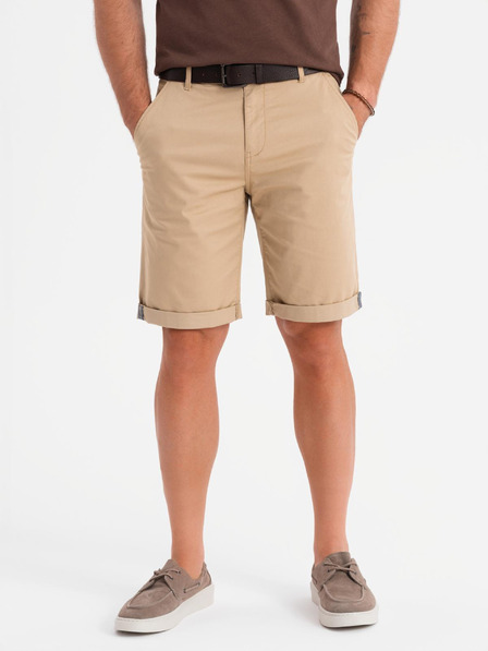 Ombre Clothing Férfi klasszikus chino rövidnadrág felhajtott szárral - bézs