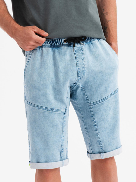 Ombre Clothing Férfi rövid farmer rövidnadrág díszvarrással - világoskék