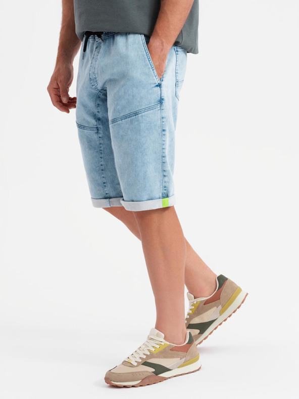 Ombre Clothing Férfi rövid farmer rövidnadrág díszvarrással - világoskék