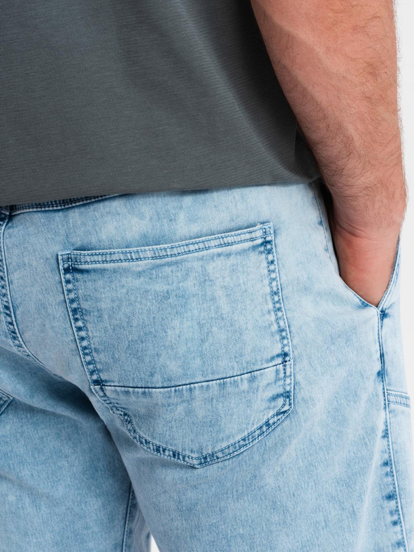 Ombre Clothing Férfi rövid farmer rövidnadrág díszvarrással - világoskék