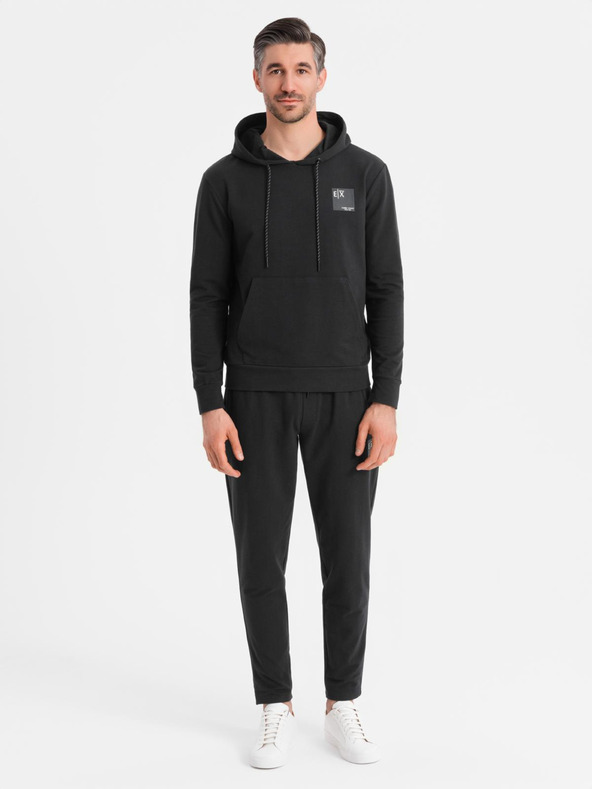 Ombre Clothing Férfi kapucnis pulóver + melegítőnadrág - fekete