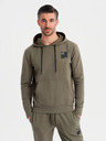 Ombre Clothing Férfi kapucnis pulóver + melegítőnadrág - olíva