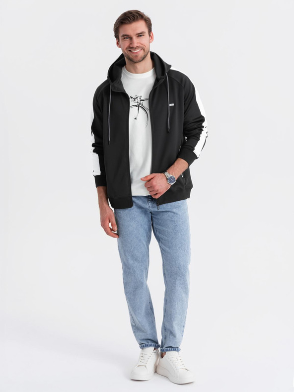 Ombre Clothing Férfi cipzáras kapucnis pulóver szegéllyel - fekete