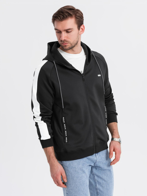 Ombre Clothing Férfi cipzáras kapucnis pulóver szegéllyel - fekete