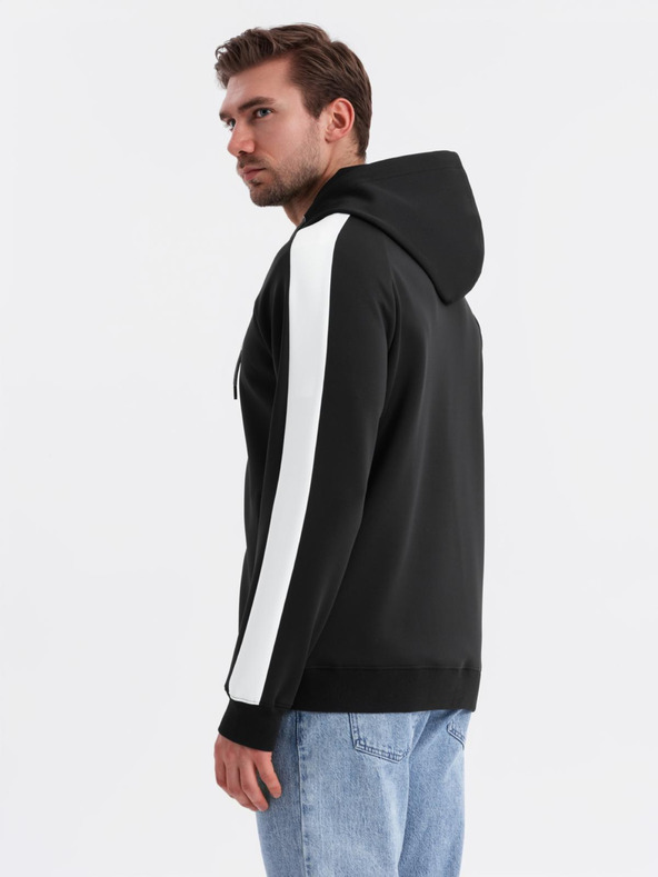 Ombre Clothing Férfi cipzáras kapucnis pulóver szegéllyel - fekete