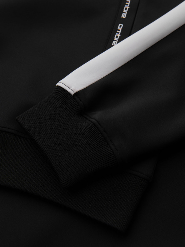 Ombre Clothing Férfi cipzáras kapucnis pulóver szegéllyel - fekete