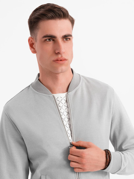 Ombre Clothing Férfi kötött bomber dzseki - szürke