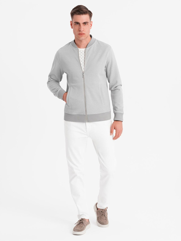 Ombre Clothing Férfi kötött bomber dzseki - szürke