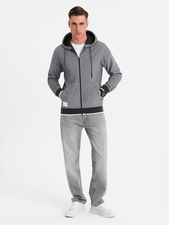 Ombre Clothing Férfi puha szerkezetű kapucnis pulóver - fekete