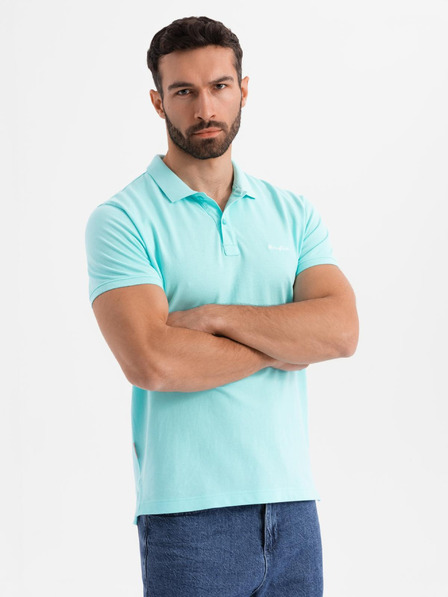 Ombre Clothing Piké kötésű pamut galléros póló - kék