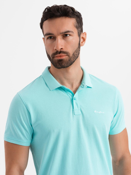 Ombre Clothing Piké kötésű pamut galléros póló - kék