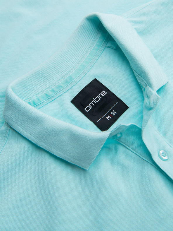 Ombre Clothing Piké kötésű pamut galléros póló - kék