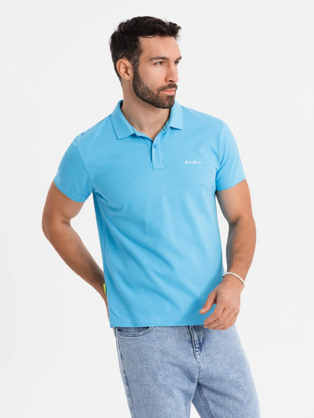 Ombre Clothing Piké kötésű pamut galléros póló - világoskék