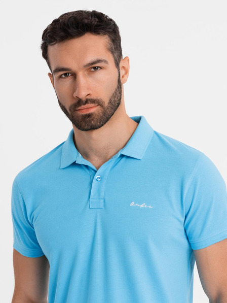Ombre Clothing Piké kötésű pamut galléros póló - világoskék