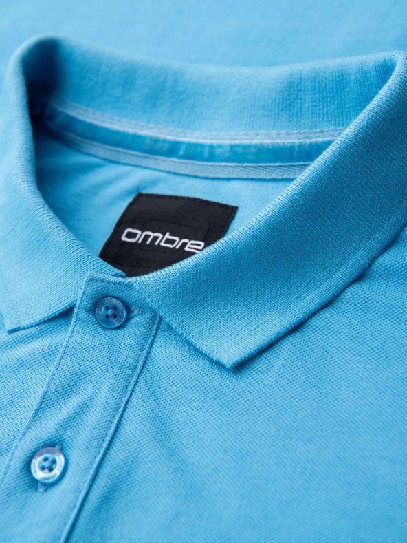 Ombre Clothing Piké kötésű pamut galléros póló - világoskék