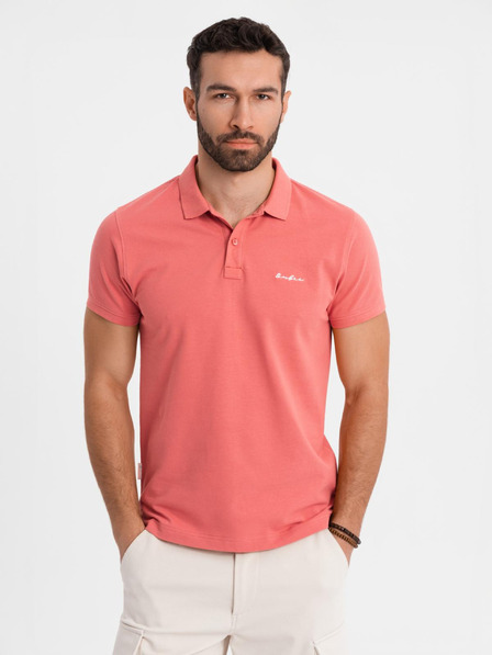 Ombre Clothing Piké kötésű pamut galléros póló - korall