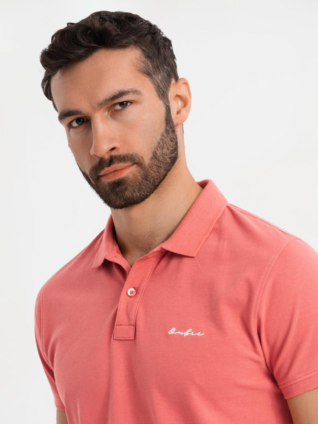 Ombre Clothing Piké kötésű pamut galléros póló - korall