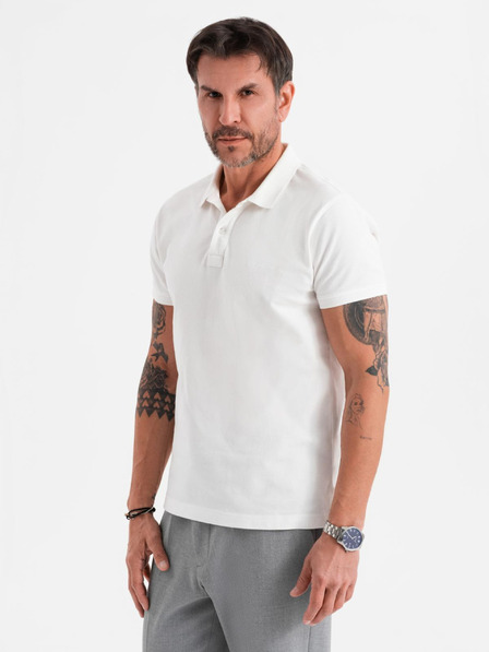 Ombre Clothing Piké kötésű pamut galléros póló - krém