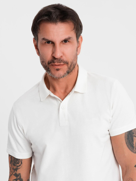 Ombre Clothing Piké kötésű pamut galléros póló - krém