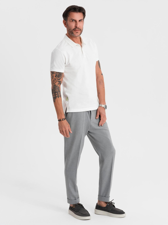 Ombre Clothing Piké kötésű pamut galléros póló - krém