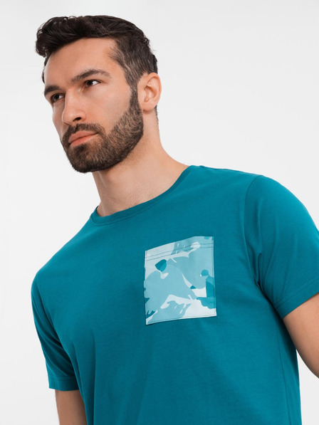 Ombre Clothing Férfi pamut póló zseb nyomattal - türkiz