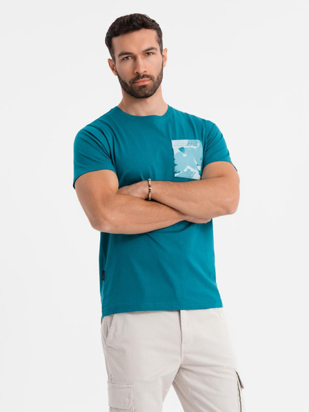 Ombre Clothing Férfi pamut póló zseb nyomattal - türkiz
