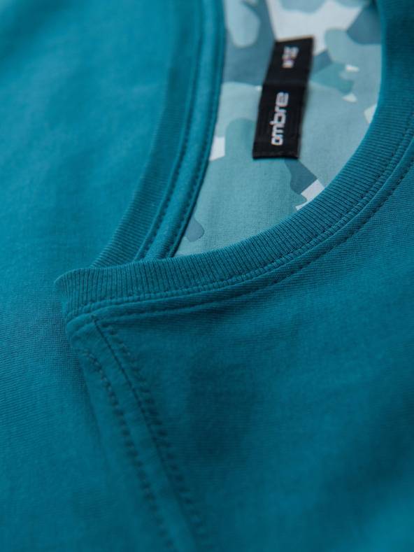 Ombre Clothing Férfi pamut póló zseb nyomattal - türkiz