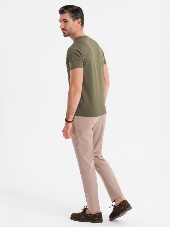 Ombre Clothing Férfi póló gombos nyakkivágással és velúr szegéllyel - sötét olíva