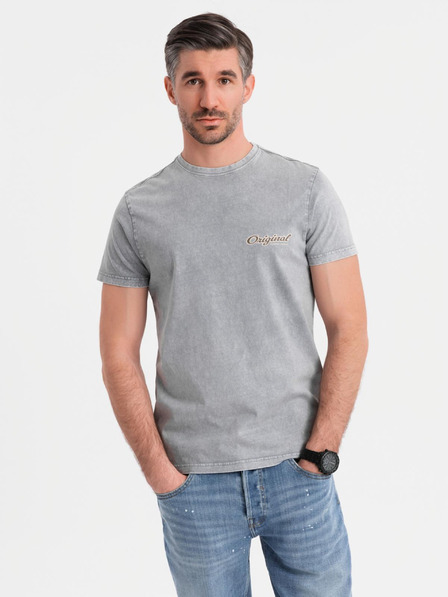 Ombre Clothing Nyomott mintás pamut póló elöl és hátul - szürke
