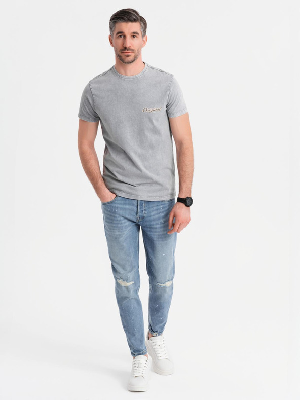 Ombre Clothing Nyomott mintás pamut póló elöl és hátul - szürke