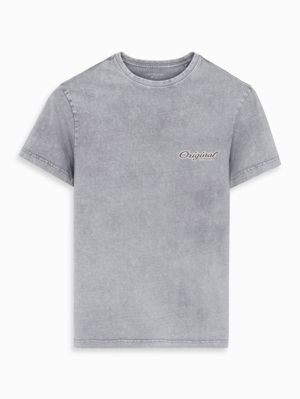 Ombre Clothing Nyomott mintás pamut póló elöl és hátul - szürke