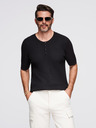 Ombre Clothing Férfi kötött póló gombos nyakkivágással - fekete