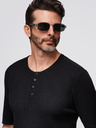 Ombre Clothing Férfi kötött póló gombos nyakkivágással - fekete