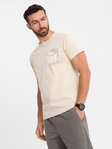 Ombre Clothing Férfi pamut póló zseb nyomattal - türkiz