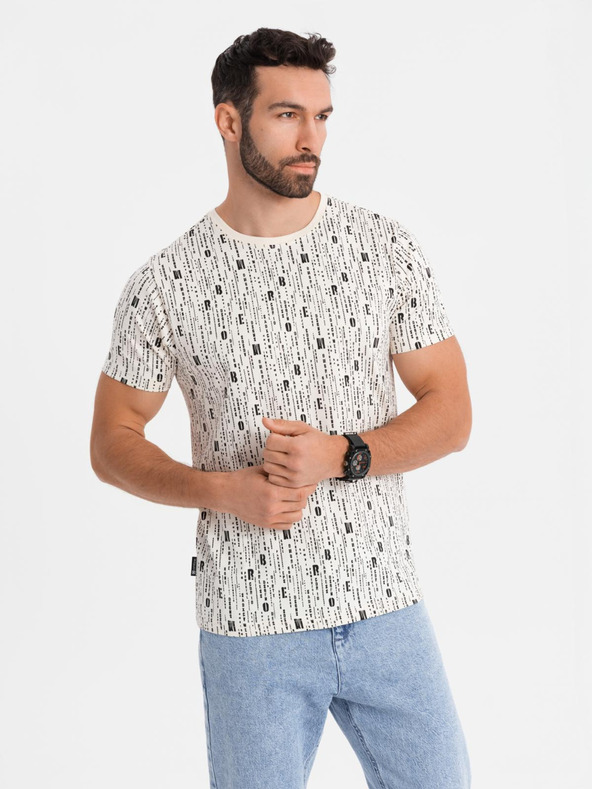 Ombre Clothing Pamut póló nyomattal és kerek nyakkivágással - krém