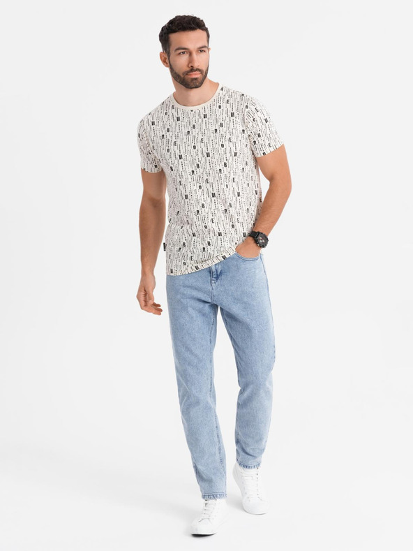 Ombre Clothing Pamut póló nyomattal és kerek nyakkivágással - krém