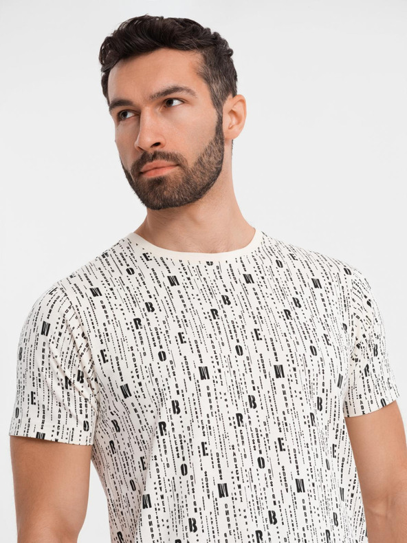 Ombre Clothing Pamut póló nyomattal és kerek nyakkivágással - krém