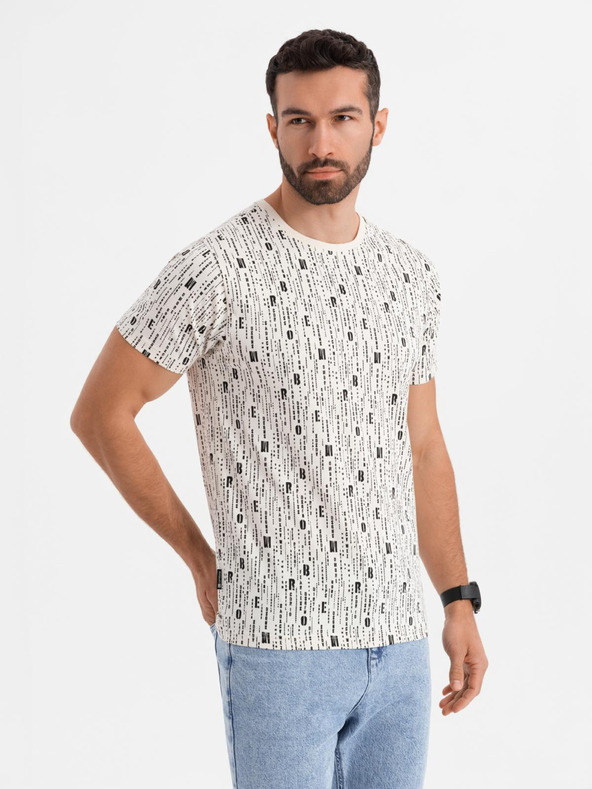 Ombre Clothing Pamut póló nyomattal és kerek nyakkivágással - krém