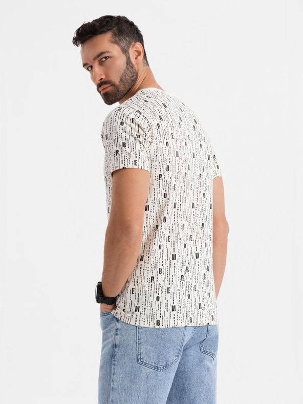 Ombre Clothing Pamut póló nyomattal és kerek nyakkivágással - krém