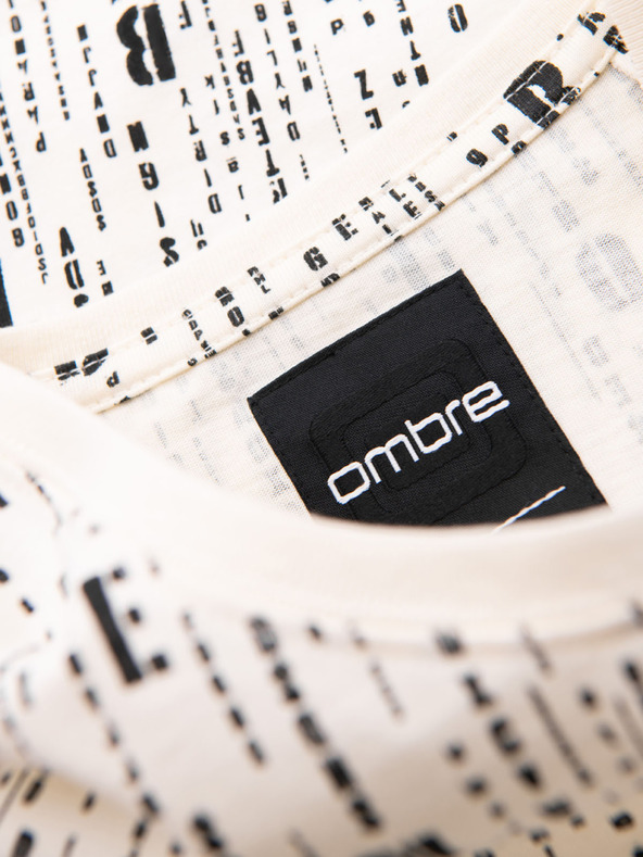 Ombre Clothing Pamut póló nyomattal és kerek nyakkivágással - krém