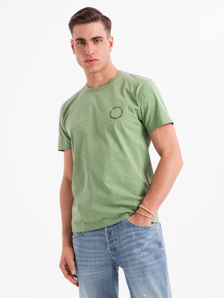 Ombre Clothing Férfi pamut póló nyomattal és kerek nyakkivágással - zöld