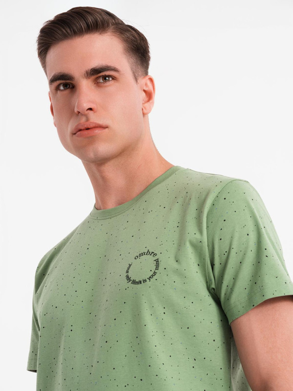 Ombre Clothing Férfi pamut póló nyomattal és kerek nyakkivágással - zöld