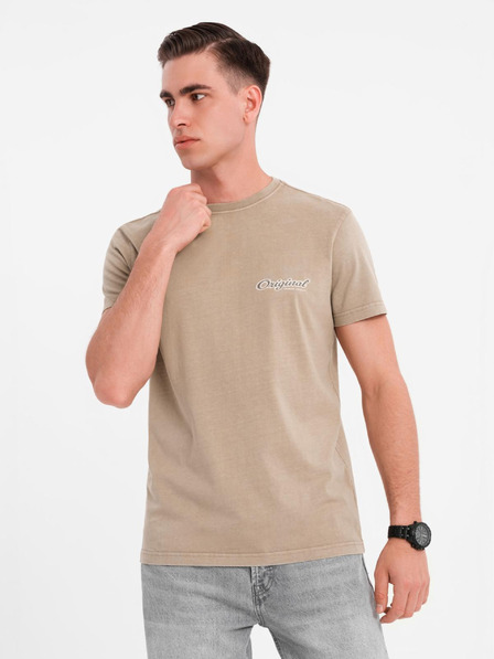 Ombre Clothing Pamut póló mellső és hátsó nyomattal - sötét bézs