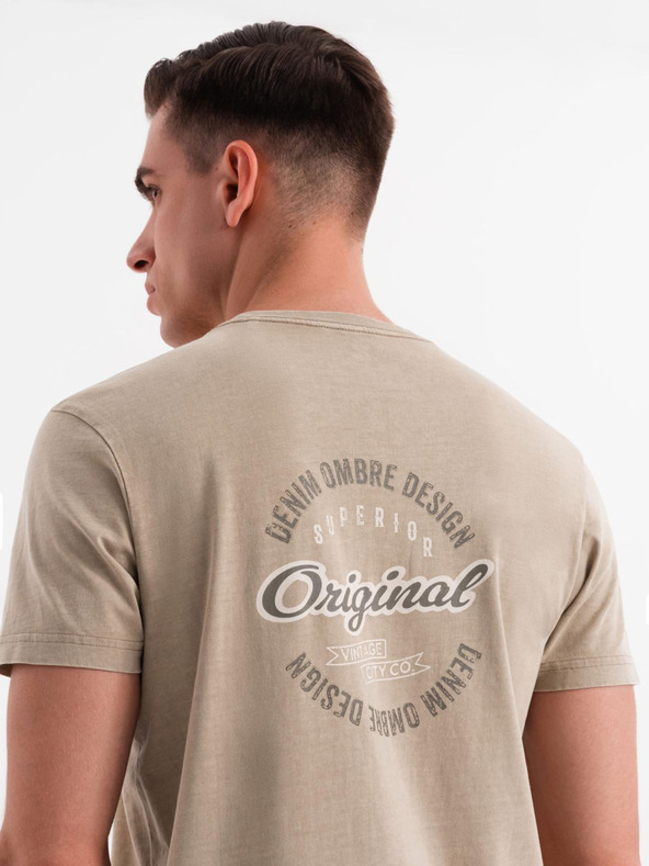 Ombre Clothing Pamut póló mellső és hátsó nyomattal - sötét bézs