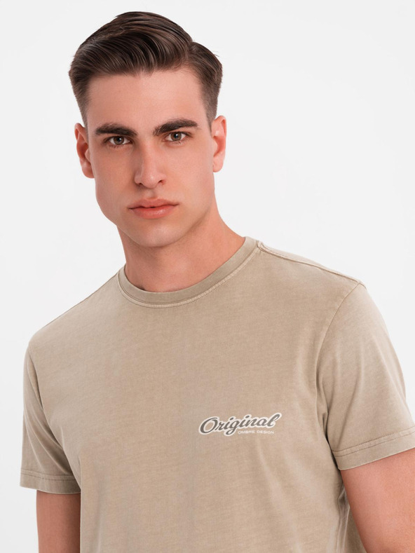 Ombre Clothing Pamut póló mellső és hátsó nyomattal - sötét bézs