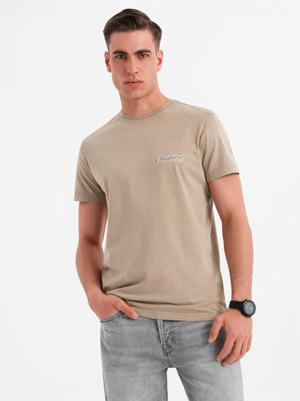 Ombre Clothing Pamut póló mellső és hátsó nyomattal - sötét bézs