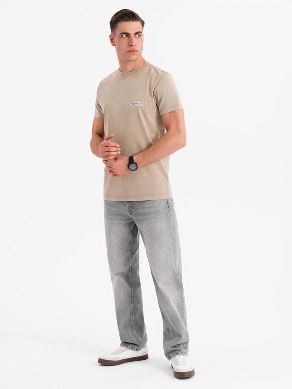 Ombre Clothing Pamut póló mellső és hátsó nyomattal - sötét bézs