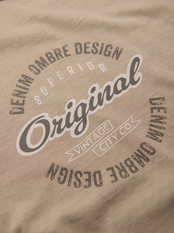Ombre Clothing Pamut póló mellső és hátsó nyomattal - sötét bézs