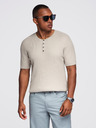 Ombre Clothing Férfi kötött póló gombos nyakkivágással - világosszürke